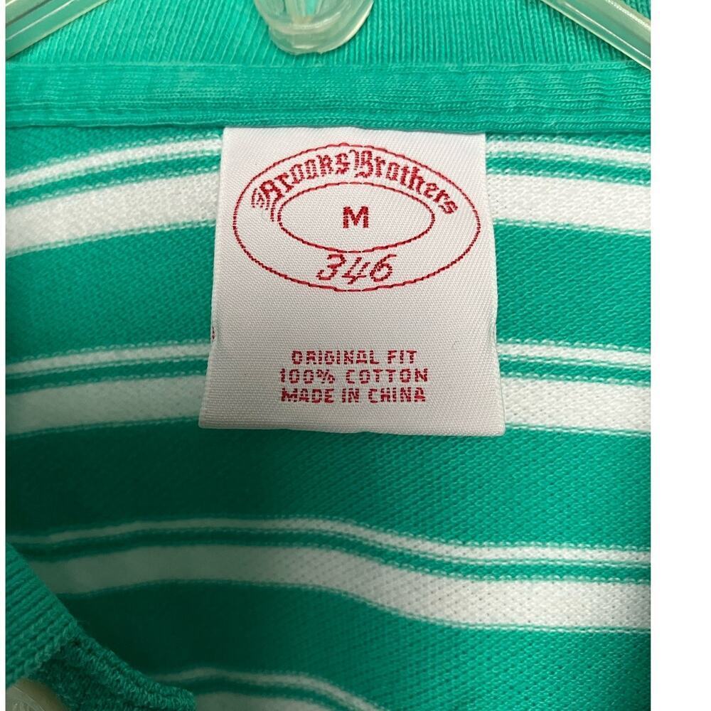 Brooks Brothers Original Fit Cotton Polo Green White Striped Size Medium - Picture 2 of 5